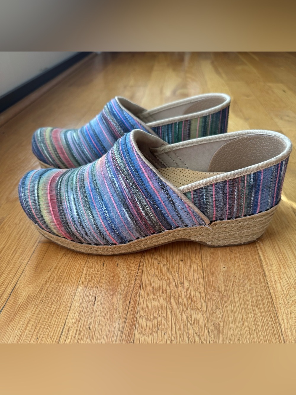 Dansko Jute Pro Clog Rainbow Artisan Weave Strip